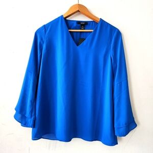 Alfani Women's Blue Ruffled V-Neck Bell-Sleeve Career Blouse Size 8 Petite  Top